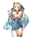  1girl alternate_costume blonde_hair blue_eyes bracelet closed_mouth conope dress earrings fire_emblem fire_emblem_heroes fjorm_(fire_emblem) flower gradient_hair hair_flower hair_ornament jewelry multicolored_hair simple_background smile solo twitter_username white_background 