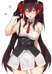  1girl absurdres bangs black_hair blush breasts brown_hair eyebrows_visible_through_hair flugel_(kaleido_scope-710) girls_frontline hair_between_eyes hair_ribbon highres long_hair looking_at_viewer necktie open_mouth qbz-97_(girls_frontline) red_neckwear red_ribbon ribbon simple_background solo twintails very_long_hair white_background 