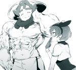  1boy 1girl absurdres bodysuit_under_clothes closed_eyes freckles gym_leader hairband hat highres male_focus muscle niwarizumu pokemon pokemon_(game) pokemon_swsh saitou_(pokemon) short_hair short_sleeves shorts smile yarrow_(pokemon) 