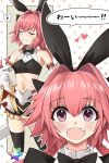  1boy animal_ears astolfo_(fate) astolfo_(saber)_(fate) bangs bare_shoulders black_bow black_gloves black_ribbon blush bow bowtie breasts commentary_request eto_(nistavilo2) eyebrows_visible_through_hair fang fate/grand_order fate_(series) gloves hair_bow hair_intakes hair_ornament hair_ribbon long_hair long_sleeves looking_at_viewer medium_breasts multicolored_hair multiple_views navel otoko_no_ko pink_hair rabbit_ears ribbon streaked_hair translated twintails violet_eyes white_hair 