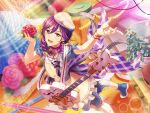  bangs blush dress guitar long_hair ponytail purple_hair red_eyes seta_kaoru smile 