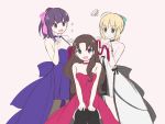  ai_ppone artoria_pendragon_(all) black_hair blonde_hair dress fate/stay_night fate_(series) green_eyes highres matou_sakura purple_dress purple_hair red_dress saber smile toosaka_rin twintails white_dress 