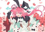  10r_(tulipano) 1boy astolfo_(fate) astolfo_(saber)_(fate) bangs black_bow black_dress black_gloves black_legwear black_neckwear black_ribbon blush border bow bowtie buttons double_v dress fate/grand_order fate_(series) frills gloves hair_between_eyes hair_bow hair_intakes hair_ribbon juliet_sleeves layered_skirt long_hair long_sleeves looking_at_viewer low_twintails multicolored_hair otoko_no_ko pink_background pink_hair puffy_sleeves ribbon skirt solo streaked_hair twintails v violet_eyes white_border white_hair white_skirt wide_sleeves wing_collar 