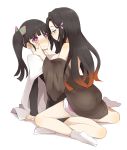  2girls arashiya back bare_legs belt black_hair black_skirt blush breasts butterfly_hair_ornament cloak coat embarrassed eyebrows_visible_through_hair face-to-face full_body gradient_hair hair_ornament hair_ribbon hands_on_another&#039;s_face haori japanese_clothes kamado_nezuko kimetsu_no_yaiba kimono long_hair long_sleeves medium_hair multicolored_hair multiple_girls off_shoulder orange_hair pink_eyes ribbon short_kimono side_ponytail sideboob simple_background sitting skirt socks straddling straight_hair sweatdrop thighs tsuyuri_kanao two-tone_hair uniform wariza white_background white_footwear wide_sleeves yuri 