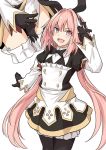 1boy astolfo_(fate) astolfo_(saber)_(fate) bangs black_bow black_gloves black_ribbon blush bow dress fate/grand_order fate_(series) gloves hair_between_eyes hair_bow hair_intakes hair_ribbon long_hair long_sleeves looking_at_viewer low_twintails multicolored_hair multiple_views open_mouth otoko_no_ko pink_hair ribbon shiseki_hirame simple_background smile solo streaked_hair thighs twintails v violet_eyes white_background white_hair 