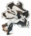  1girl absurdres alternate_costume apron bangs black_clothes black_footwear brown_eyes brown_hair closed_mouth dress full_body highres long_sleeves looking_at_viewer maid maid_apron maid_dress maid_headdress maro_(lij512) overwatch shoes short_hair simple_background solo spiky_hair tracer_(overwatch) white_background white_legwear 
