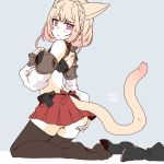  1girl animal_ears ass_grab blonde_hair blush braid cat_ears cat_tail crop_top detached_sleeves final_fantasy final_fantasy_xiv lili_mdoki midriff miniskirt miqo&#039;te shoes_removed skirt tail thigh-highs thighs violet_eyes 