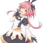  1boy astolfo_(fate) astolfo_(saber)_(fate) bangs black_bow black_gloves black_ribbon bow bowtie commentary_request dress fate_(series) gloves hair_bow hair_intakes hair_ribbon long_hair long_sleeves looking_at_viewer multicolored_hair otoko_no_ko pink_hair ribbon rikku_(licloud28) simple_background solo streaked_hair twintails violet_eyes white_background 