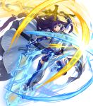  1girl alondite altina blue_eyes blue_footwear blue_hair boots breasts dress fire_emblem fire_emblem:_radiant_dawn fire_emblem_heroes full_body highres kita_senri long_hair medium_breasts official_art pelvic_curtain ragnell sheath shoulder_armor sleeveless sleeveless_dress sword thigh-highs thigh_boots transparent_background weapon 