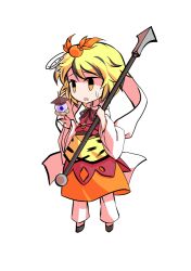  1girl animal_print bishamonten&#039;s_pagoda chibi chibi_only commentary_request dairi full_body hagoromo holding holding_polearm holding_weapon large_variant_set multicolored_hair o-ring orange_skirt pants pants_under_skirt polearm shawl short_hair skirt solo streaked_hair tachi-e tiger_print toramaru_shou touhou transparent_background variant_set weapon white_pants 