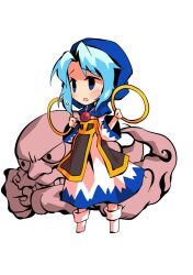  1boy 1girl aqua_hair blue_hood chibi chibi_only commentary_request dairi dress full_body hands_up holding holding_jewelry holding_ring jewelry kumoi_ichirin large_variant_set medium_hair ring socks tachi-e touhou transparent_background two-tone_dress unzan variant_set white_dress white_socks wide_sleeves 