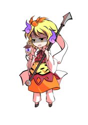  1girl animal_print bishamonten&#039;s_pagoda chibi chibi_only commentary_request dairi full_body hagoromo holding holding_polearm holding_weapon large_variant_set multicolored_hair o-ring orange_skirt pants pants_under_skirt polearm shawl short_hair skirt solo streaked_hair tachi-e tiger_print toramaru_shou touhou transparent_background variant_set weapon white_pants 