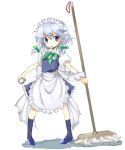  braid izayoi_sakuya maid miya_(artist) miya_(tsumazukanai) mop pocket_watch touhou twin_braids watch 