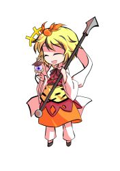  1girl animal_print bishamonten&#039;s_pagoda chibi chibi_only commentary_request dairi full_body hagoromo holding holding_polearm holding_weapon large_variant_set multicolored_hair o-ring orange_skirt pants pants_under_skirt polearm shawl short_hair skirt solo streaked_hair tachi-e tiger_print toramaru_shou touhou transparent_background variant_set weapon white_pants 