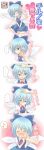  1girl blue_eyes blue_hair blush bow cirno comic girotin_ginza hair_bow happy highres mood_swing musical_note petting short_hair smile solo touhou translated tsundere wings 