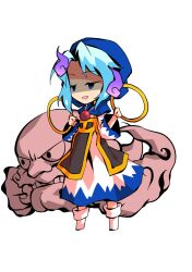  1boy 1girl aqua_hair blue_hood chibi chibi_only commentary_request dairi dress full_body hands_up holding holding_jewelry holding_ring jewelry kumoi_ichirin large_variant_set medium_hair ring socks tachi-e touhou transparent_background two-tone_dress unzan variant_set white_dress white_socks wide_sleeves 