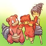  1girl angry barefoot bite biting doll dress drill_hair fang hitec moemon personification pokemon pokemon_(creature) pokemon_(game) pokemon_rgby puppet silver_hair simple_background sleeveless slowbro standing tail 