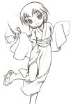  geta japanese_clothes kimono kurame kusari_hime:_euthanasia long_hair monochrome nakamura_tetsuya ponytail sketch smile 