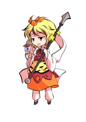  1girl animal_print bishamonten&#039;s_pagoda chibi chibi_only commentary_request dairi full_body hagoromo holding holding_polearm holding_weapon large_variant_set multicolored_hair o-ring orange_skirt pants pants_under_skirt polearm shawl short_hair skirt solo streaked_hair tachi-e tiger_print toramaru_shou touhou transparent_background variant_set weapon white_pants 