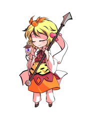  1girl animal_print bishamonten&#039;s_pagoda chibi chibi_only commentary_request dairi full_body hagoromo holding holding_polearm holding_weapon large_variant_set multicolored_hair o-ring orange_skirt pants pants_under_skirt polearm shawl short_hair skirt solo streaked_hair tachi-e tiger_print toramaru_shou touhou transparent_background variant_set weapon white_pants 