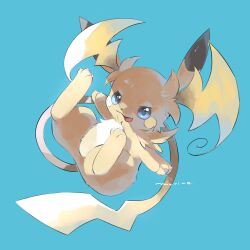  blue_eyes fang full_body highres mega_pokemon mega_raichu_y merino_(merino_9999) no_humans open_mouth orange_fur pokemon pokemon_(creature) pokemon_focus pokemon_legends:_z-a raichu simple_background smile solo tail very_long_ears very_long_tail yellow_fur 