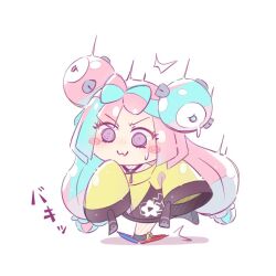  1girl blue_hair blush bow-shaped_hair character_hair_ornament chibi chibi_only closed_mouth foznya full_body hair_ornament iono_(pokemon) jacket long_hair long_sleeves multicolored_hair pink_hair pokemon pokemon_sv sleeves_past_fingers sleeves_past_wrists solo twintails two-tone_hair very_long_hair violet_eyes white_background wide_sleeves yellow_jacket 