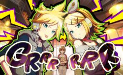  1boy 2girls :p :t aqua_eyes belt black_belt black_sweater blonde_hair bow_hairband brown_hair choker collared_sweater colorful_palette game_cg grey_pants grey_shirt grey_vest hair_ornament hairband hairclip headset highres holding jacket jacket_on_shoulders kagamine_len kagamine_rin looking_at_another medium_hair meiko_(vocaloid) multiple_girls official_art outline padded_vest pants project_sekai red-framed_eyewear red_jacket shirt sound_effects spiky_hair sunglasses sweater third-party_source tongue tongue_out torn_clothes torn_pants v-shaped_eyebrows vest vivid_bad_squad_len vivid_bad_squad_meiko vivid_bad_squad_rin vocaloid 