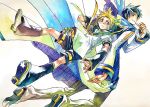  2boys blonde_hair blue_eyes blue_hair kagamine_len kaito male multiple_boys sugikiyu vocaloid 