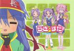  anisawa_meito anisawa_meito_(cosplay) apron blue_hair closed_eyes cosplay drill_hair glasses hiiragi_kagami hiiragi_tsukasa hoshii_ramika hoshii_ramika_(cosplay) izumi_konata lucky_star pink_hair purple_hair takara_miyuki wallpaper 