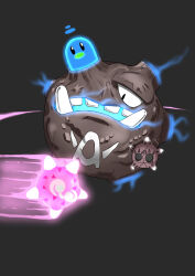  diglett grey_background highres hologram koffing minior minior_(core) no_humans open_mouth peluchi626 planet pokemon pokemon_(creature) shooting_star 