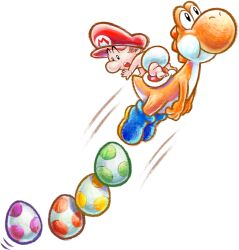  2boys absurdres baby baby_mario blue_boots boots brown_hair colored_skin diaper egg harada_masamichi hat highres mario multiple_boys official_art open_mouth orange_skin orange_yoshi red_hat short_hair simple_background super_mario_bros. third-party_source transparent_background yoshi yoshi's_new_island yoshi_egg 