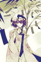  1other absurdres androgynous buttons chinese_commentary closed_mouth collared_shirt commentary_request cowboy_shot detached_hood dot_nose english_commentary envelope frilled_headwear greyscale hair_between_eyes hat high_collar highres holding holding_envelope hood hood_down hooded_jacket jacket len'en light_smile long_sleeves mixed-language_commentary mob_cap monochrome multilingual_commentary open_clothes open_jacket other_focus shirt shitodo_kuroji short_hair shorts solo spot_color tanabata tanzaku triangular_headpiece wax_seal white_background wide_sleeves yancao_(pixiv_103434280) zipper 