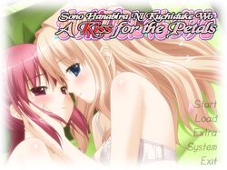  blonde_hair blue_eyes blush fuguriya game_cg kiss lingerie matsubara_yuna matsubara_yuuna multiple_girls oda_nanami peko red_hair redhead sono_hanabira_ni_kuchizuke_wo twintails underwear yuri 