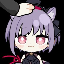  1girl 1other :3 animal_ear_fluff animal_ears animated animated_gif arknights bang_dream! bang_dream!_it&#039;s_mygo!!!!! black_hat blinking blush_stickers bright_pupils cat_ears cat_girl chibi chibi_only chunye_haruya closed_mouth dot_nose hand_on_another&#039;s_head hat headpat looking_at_viewer looping_animation lowres pink_eyes purple_hair short_hair simple_background smile solo_focus transparent_background upper_body white_pupils yuutenji_nyamu yuutenji_nyamu_(magician_of_passion) 