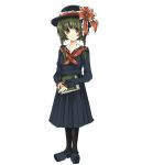  book green_hair hat kagiyama_hina ribbon ribbons school_uniform serafuku touhou umi02 umi_(pixiv27068) 
