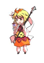  1girl animal_print bishamonten&#039;s_pagoda chibi chibi_only commentary_request dairi full_body hagoromo holding holding_polearm holding_weapon large_variant_set multicolored_hair o-ring orange_skirt pants pants_under_skirt polearm shawl short_hair skirt solo streaked_hair tachi-e tiger_print toramaru_shou touhou transparent_background variant_set weapon white_pants 