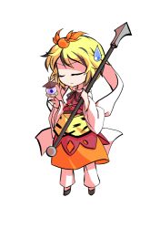  1girl animal_print bishamonten&#039;s_pagoda chibi chibi_only commentary_request dairi full_body hagoromo holding holding_polearm holding_weapon large_variant_set multicolored_hair o-ring orange_skirt pants pants_under_skirt polearm shawl short_hair skirt solo streaked_hair tachi-e tiger_print toramaru_shou touhou transparent_background variant_set weapon white_pants 