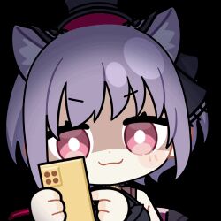  1girl :3 animal_ear_fluff animal_ears animated animated_gif arknights bang_dream! bang_dream!_it&#039;s_mygo!!!!! blush_stickers bright_pupils cat_ears cat_girl cellphone chibi chibi_only chunye_haruya closed_mouth dot_nose holding holding_phone looking_at_viewer looping_animation lowres phone pink_eyes purple_hair rayman_limbs shaded_face short_hair simple_background smartphone smile solo transparent_background upper_body white_pupils yuutenji_nyamu yuutenji_nyamu_(magician_of_passion) 