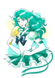  1girl absurdres aqua_bow aqua_eyes aqua_hair aqua_sailor_collar back_bow bishoujo_senshi_sailor_moon blue_bow blue_bowtie bow bowtie brooch choker collarbone deep_aqua_mirror earrings elbow_gloves eyeshadow gloves green_eyeshadow highres jewelry kaiou_michiru layered_skirt lips long_hair looking_at_viewer magical_girl makeup parted_hair puffy_short_sleeves puffy_sleeves sailor_collar sailor_neptune sailor_senshi_uniform short_sleeves simple_background skirt solo star_(symbol) star_brooch star_choker star_earrings stud_earrings super_sailor_neptune_(stars) wavy_hair wheather white_background white_gloves 