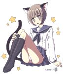  cat_ears cat_tail kimarin kneehighs nekomimi original panties school_uniform serafuku socks tail underwear 