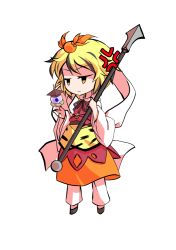  1girl animal_print bishamonten&#039;s_pagoda chibi chibi_only commentary_request dairi full_body hagoromo holding holding_polearm holding_weapon large_variant_set multicolored_hair o-ring orange_skirt pants pants_under_skirt polearm shawl short_hair skirt solo streaked_hair tachi-e tiger_print toramaru_shou touhou transparent_background variant_set weapon white_pants 