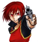  arc_the_lad_iii cheryl cheryl_(arc_the_lad) fingerless_gloves gloves gun handgun kuroino_(artist) pistol pov_aiming red_eyes red_hair redhead revolver short_hair weapon 