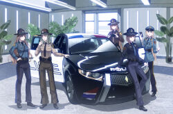  5girls absurdres black_necktie black_shoes blonde_hair blue_eyes blue_hat blue_jacket blue_necktie blue_pants blue_shirt brown_hair brown_hat brown_necktie brown_pants brown_shirt campaign_hat car chinese_commentary closed_mouth collared_shirt commentary_request conscript96 green_eyes green_hair hat highres holster illinois_(steelblue_mirage) illinois_state_police indoors iowa_(warship_girls_r) iowa_state_patrol jacket missouri_(warship_girls_r) missouri_state_police motor_vehicle multiple_girls necktie new_jersey_(warship_girls_r) new_jersey_state_police open_mouth pants peaked_cap police police_badge police_car police_hat police_uniform policewoman red_eyes shirt shoes smile warship_girls_r white_shirt wisconsin_(warship_girls_r) wisconsin_state_patrol 