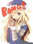  bang blonde_hair blue_eyes finger_gun gloves gunner long_hair sekaiju_no_meikyuu tetsuo wink 