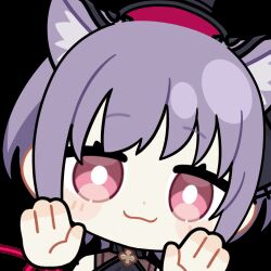  1girl against_fourth_wall animal_ears animated animated_gif arknights bang_dream! bang_dream!_it&#039;s_mygo!!!!! blush_stickers bright_pupils cat_ears cat_girl chibi chibi_only chunye_haruya closed_mouth dot_nose looking_at_viewer looping_animation lowres open_hands purple_hair rayman_limbs short_hair simple_background smile solo transparent_background upper_body violet_eyes white_pupils yuutenji_nyamu yuutenji_nyamu_(magician_of_passion) 