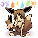  blush_stickers brown_eyes brown_hair costume eevee elements hitec moemon personification pokemon pokemon_(creature) pokemon_(game) pokemon_rgby shorts tail 