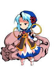  1boy 1girl aqua_hair blue_hood chibi chibi_only commentary_request dairi dress full_body hands_up holding holding_jewelry holding_ring jewelry kumoi_ichirin large_variant_set medium_hair ring socks tachi-e touhou transparent_background two-tone_dress unzan variant_set white_dress white_socks wide_sleeves 