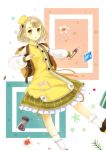  1girl atelier_(series) atelier_escha_&amp;_logy backpack bag blonde_hair detached_sleeves dress flower gem langod lucille_ernella shoes short_hair smile socks solo yellow_eyes 