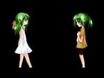  cosmic_comic green_hair higurashi_no_naku_koro_ni ico_(pekoguest) ribbon ribbons sonozaki_mion sonozaki_shion young 
