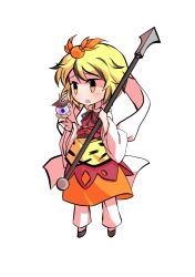  1girl animal_print bishamonten&#039;s_pagoda chibi chibi_only commentary_request dairi full_body hagoromo holding holding_polearm holding_weapon large_variant_set multicolored_hair o-ring orange_skirt pants pants_under_skirt polearm shawl short_hair skirt solo streaked_hair tachi-e tiger_print toramaru_shou touhou transparent_background variant_set weapon white_pants 